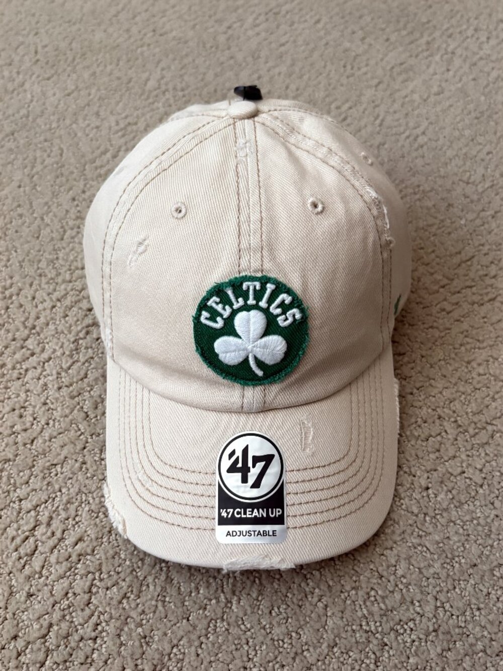 '47 Brand Boston Celtics Clean Up Weathered Cream Strapback Hat Cap NBA OSFM NWT